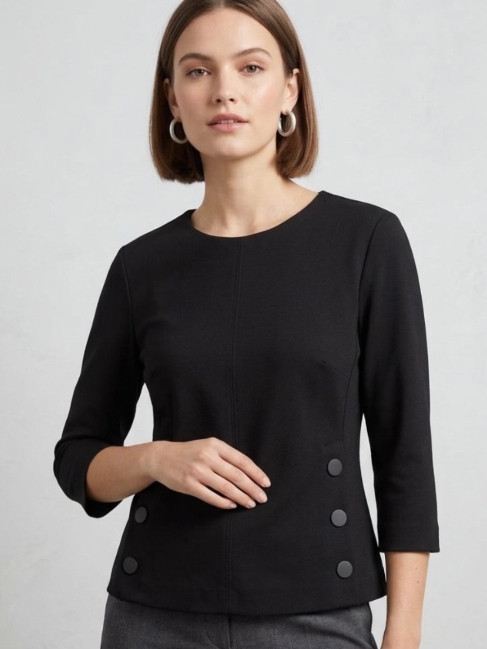 Cabi Osaka Nights Utility Top Black Ponte Side Snaps S Dark Academia Minimalist